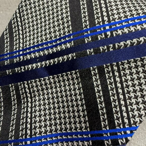 ETRO Milano Tie Houndstooth Plaid Woven Made in Italy 100% Silk Grey/Blue 4" - Picture 2 of 5